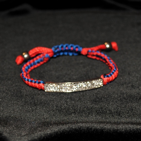 LJ Rose Jewelry - Red/ Blue / Silver Adjustable Bracelet 8053